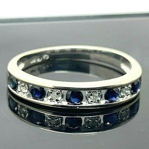 Wedding Band Blue Sapphire & Diamonds 0.25ctw SZ7